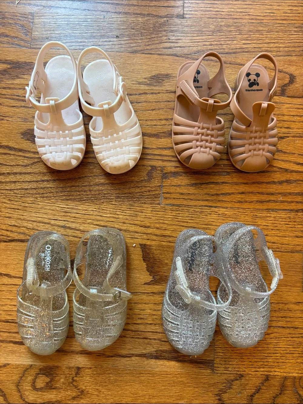 Toddler Jelly Fisherman Sandal Lot Clear Glitter, Silver, Pink sz 8 (+Tan sz 7)